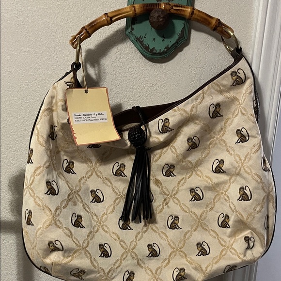 Cream and Brown Monkey Pattern Hobo Bag was stored was a little dirty - Picture 1 of 9